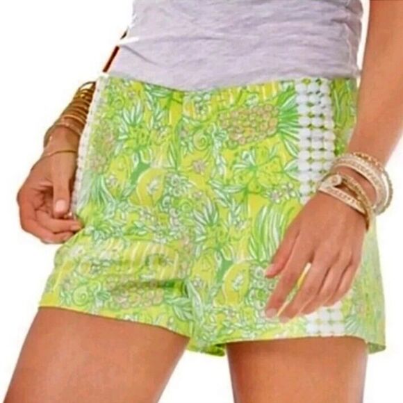 Lilly Pulitzer Liza Crazy Cat Yellow Green Shorts - Size 00 - Picture 1 of 12